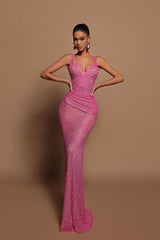 Sexy V Neck Mermaid Long Prom Dress with Sequins