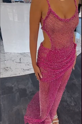 Sexy Pink Round Neck Sequin Prom Dress