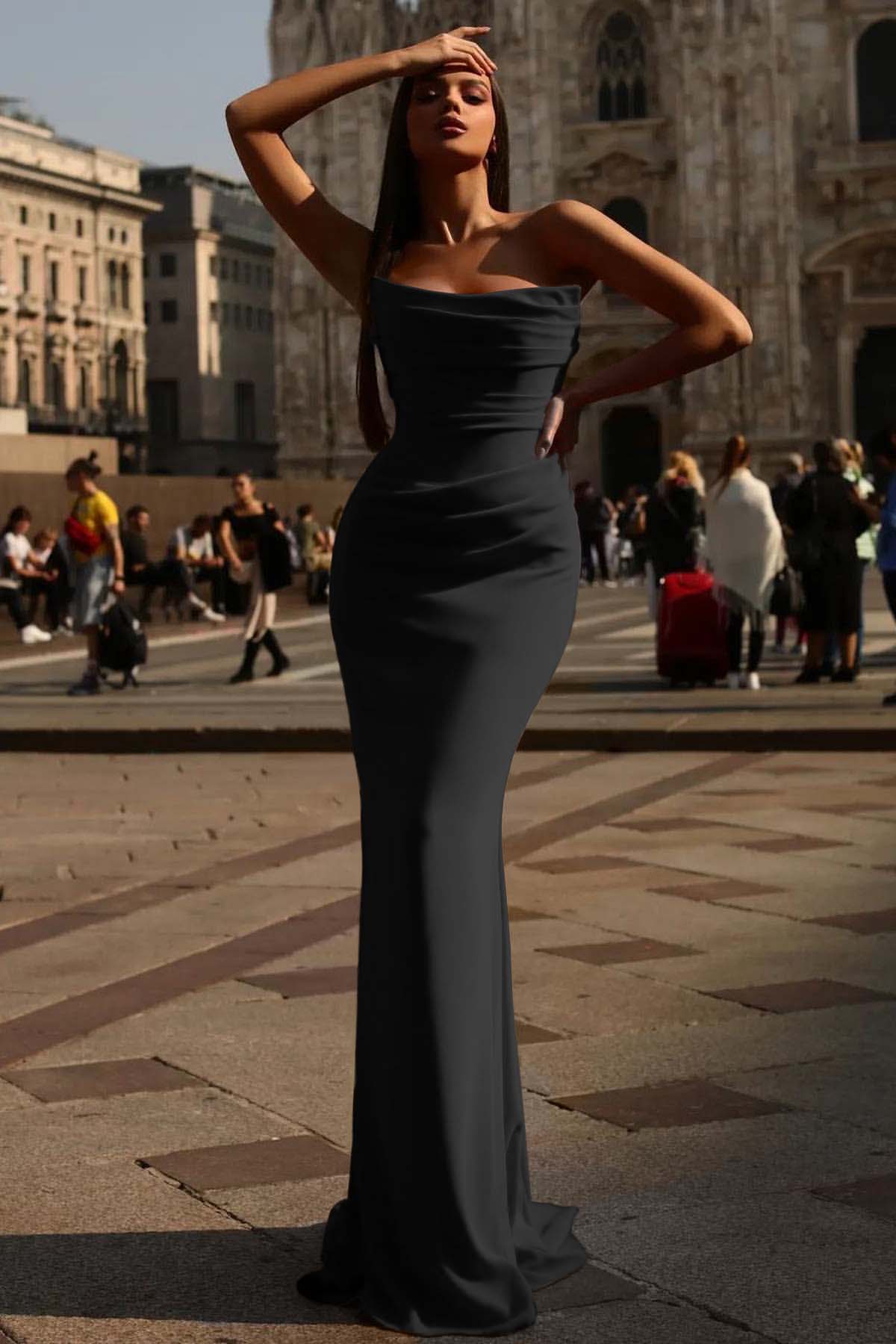 Sexy Strapless Red Mermaid Prom Dress with Pleated