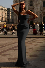 Sexy Strapless Red Mermaid Prom Dress with Pleated