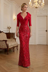 Sequin Floral Sheath Floor‑Length Mother of the Bride & Groom Dress with Satin Bodice