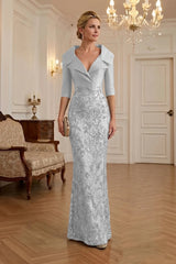 Sequin Floral Sheath Floor‑Length Mother of the Bride & Groom Dress with Satin Bodice
