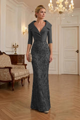 Sequin Floral Sheath Floor‑Length Mother of the Bride & Groom Dress with Satin Bodice
