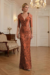 Sequin Floral Sheath Floor‑Length Mother of the Bride & Groom Dress with Satin Bodice