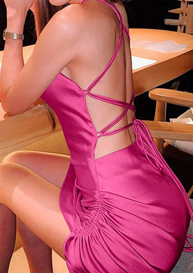 Sheath/Column Sleeveless Asymmetrical Satin Homecoming Dress with Side Draping - Babyonlines