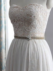 Sheath/Column Sweetheart Chiffon Sweep Train Wedding Dress With Lace