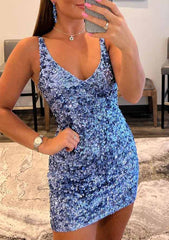 Velvet Sequins Homecoming Dress - Sheath/Column V Neck Sleeveless Short/Mini - Babyonlines
