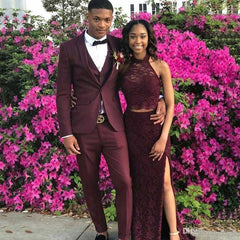 Shining Burgundy Groom and Groomsman Wedding Suits with Shawl Lapel