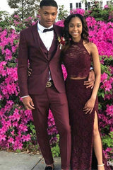 Shining Burgundy Groom and Groomsman Wedding Suits with Shawl Lapel