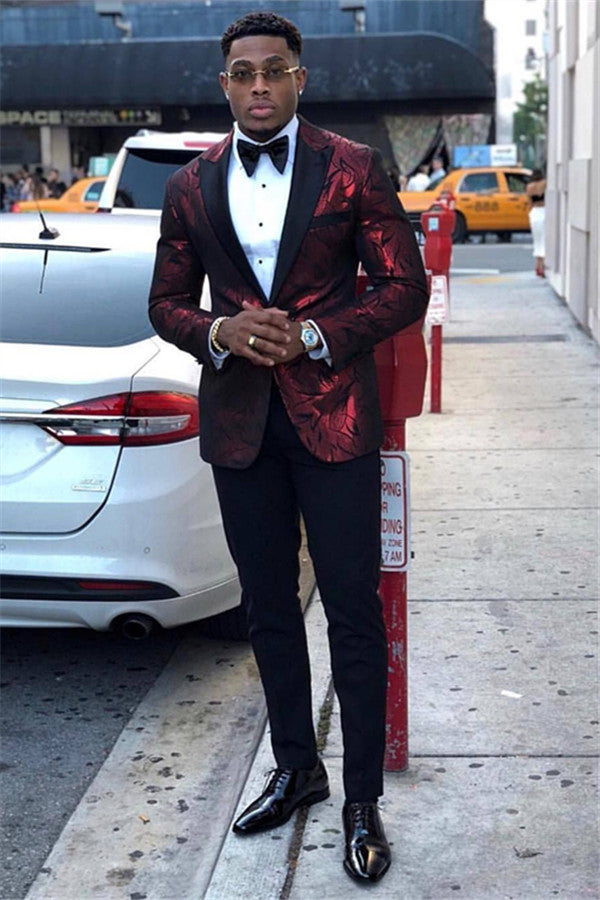 Shining Burgundy Peaked Lapel Dinner Suit for Formal Prom