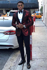 Shining Burgundy Peaked Lapel Dinner Suit for Formal Prom