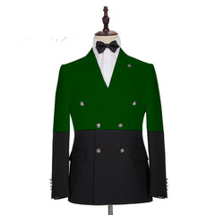 Shining Dark Green and Black Double-Breasted Prom Tuxedo