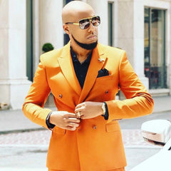 Shining Orange Evening Suit for Men with Peaked Lapel