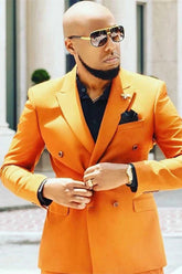 Shining Orange Evening Suit for Men with Peaked Lapel