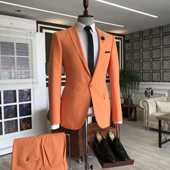 Shining Orange Three-Flap Homecoming Suit with Peaked Lapel for Men