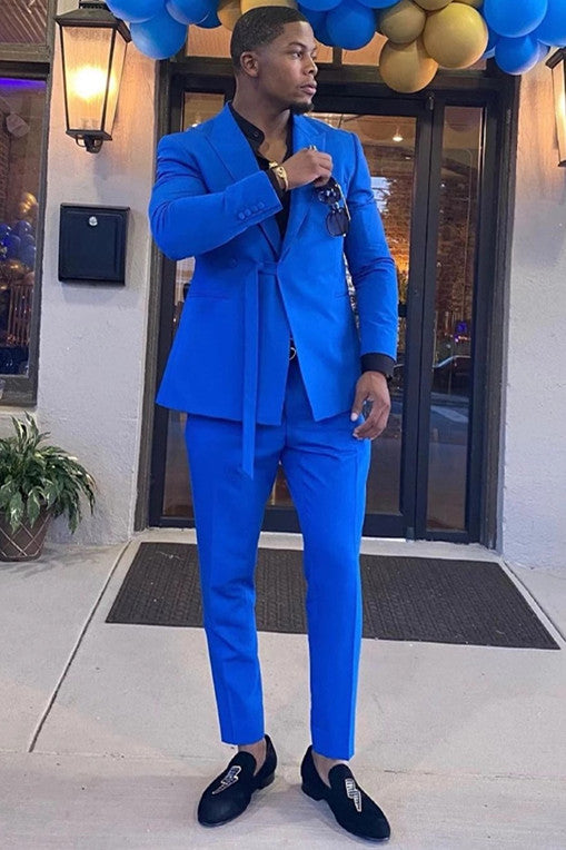 Shining Royal Blue Peaked Lapel Wedding Suit for Men 2024