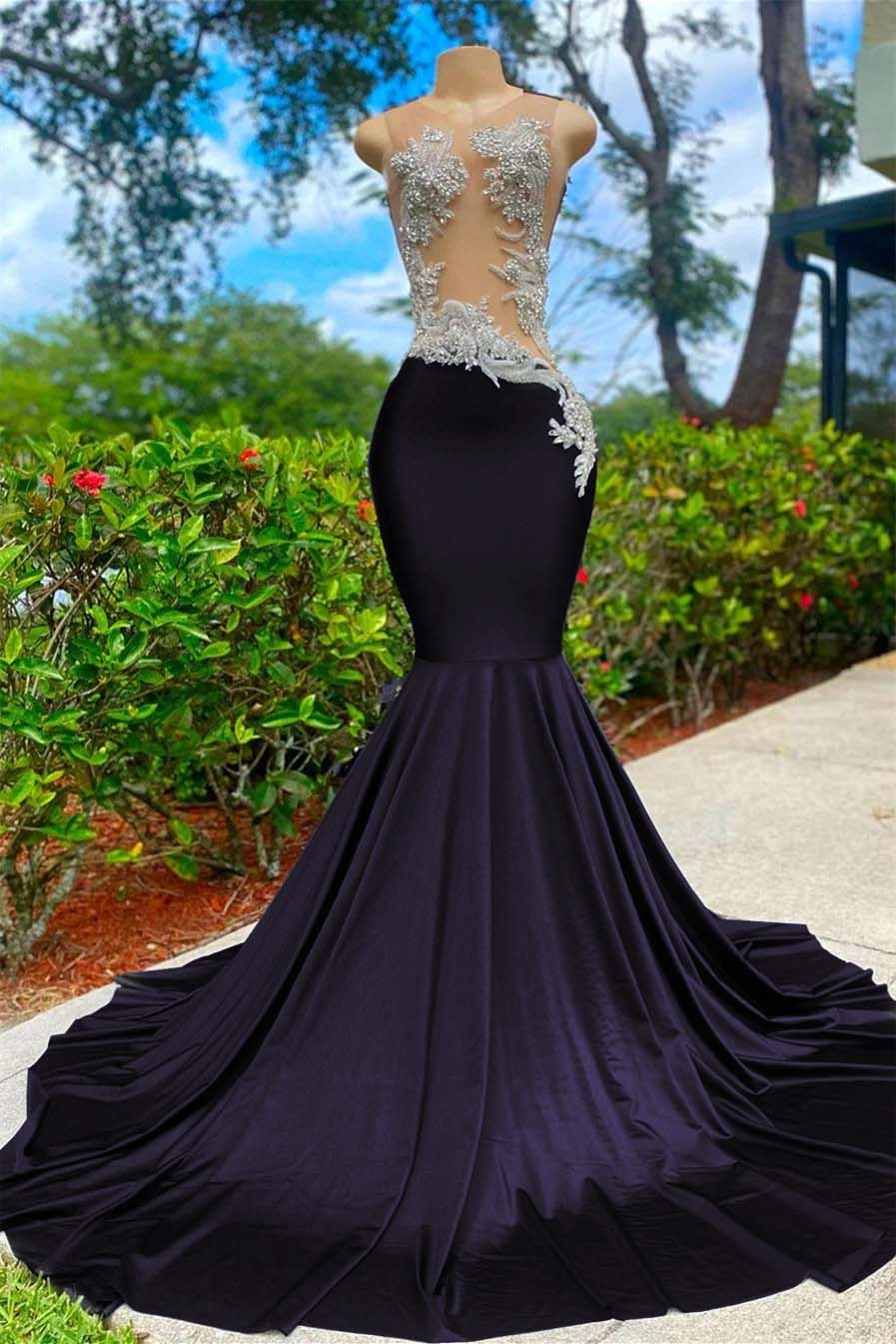 Shining V Neck Mermaid Long Prom Dress with Appliques