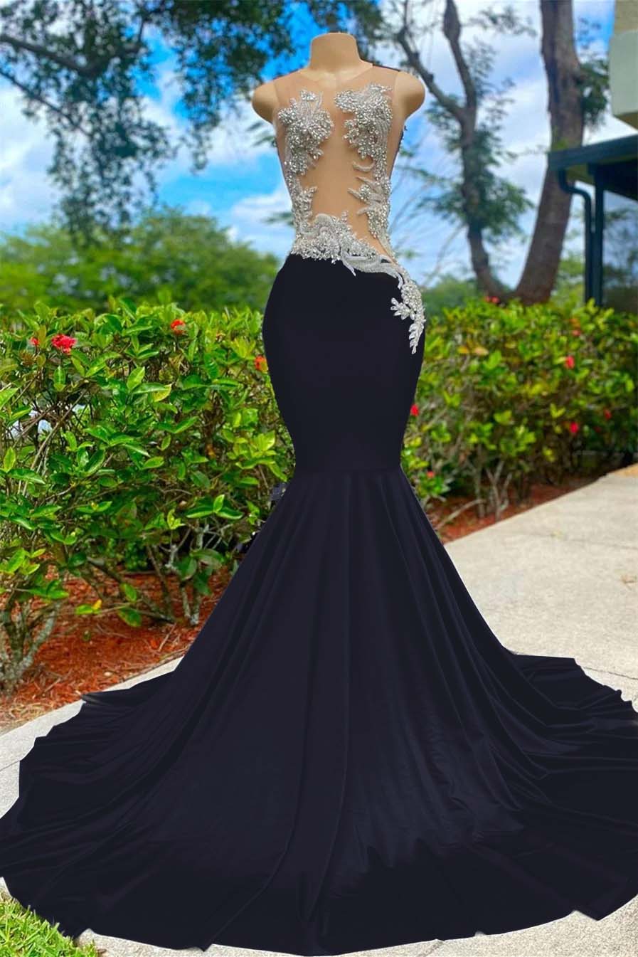Shining V Neck Mermaid Long Prom Dress with Appliques