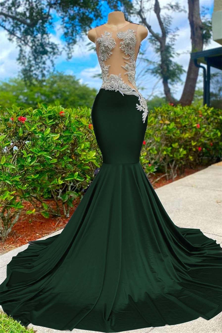 Shining V Neck Mermaid Long Prom Dress with Appliques