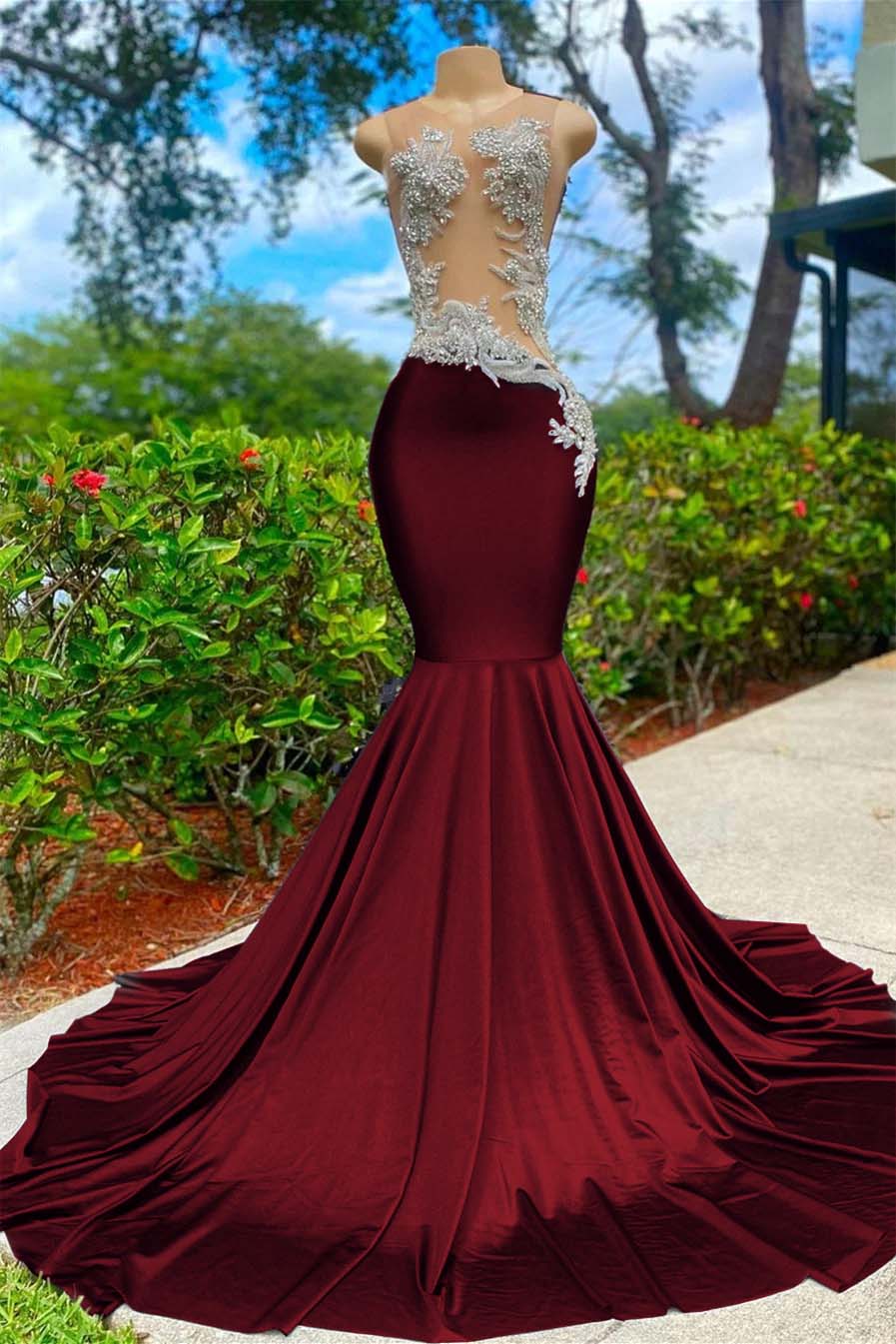 Shining V Neck Mermaid Long Prom Dress with Appliques