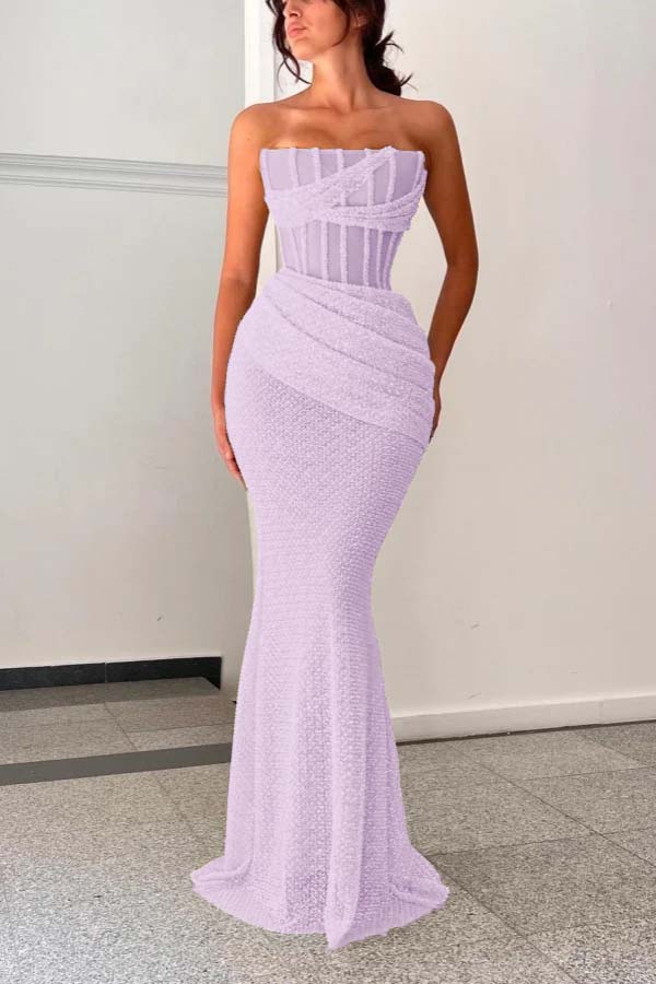 Shining Strapless Mermaid Long Prom Dress with Pleated Details