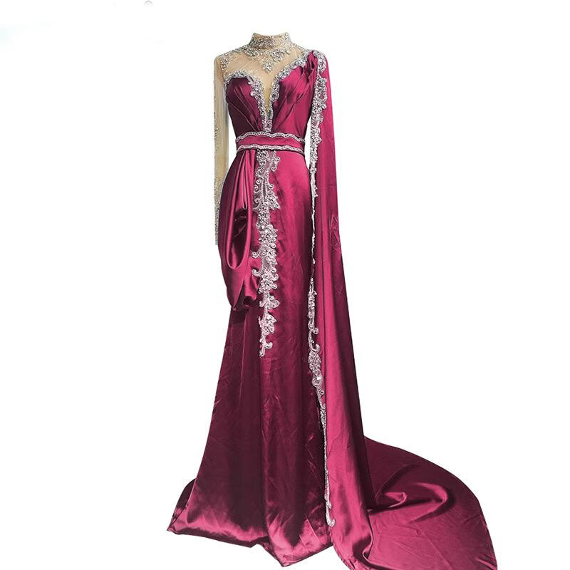 Shining Yellow Beaded Embroidery Floor-Length Mermaid Prom Dress with Shawl