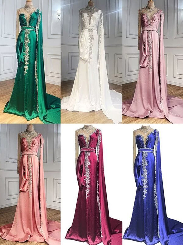 Shining Yellow Beaded Embroidery Floor-Length Mermaid Prom Dress with Shawl