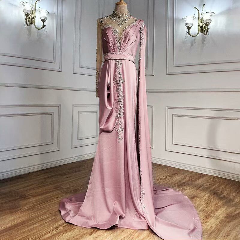 Shining Yellow Beaded Embroidery Floor-Length Mermaid Prom Dress with Shawl