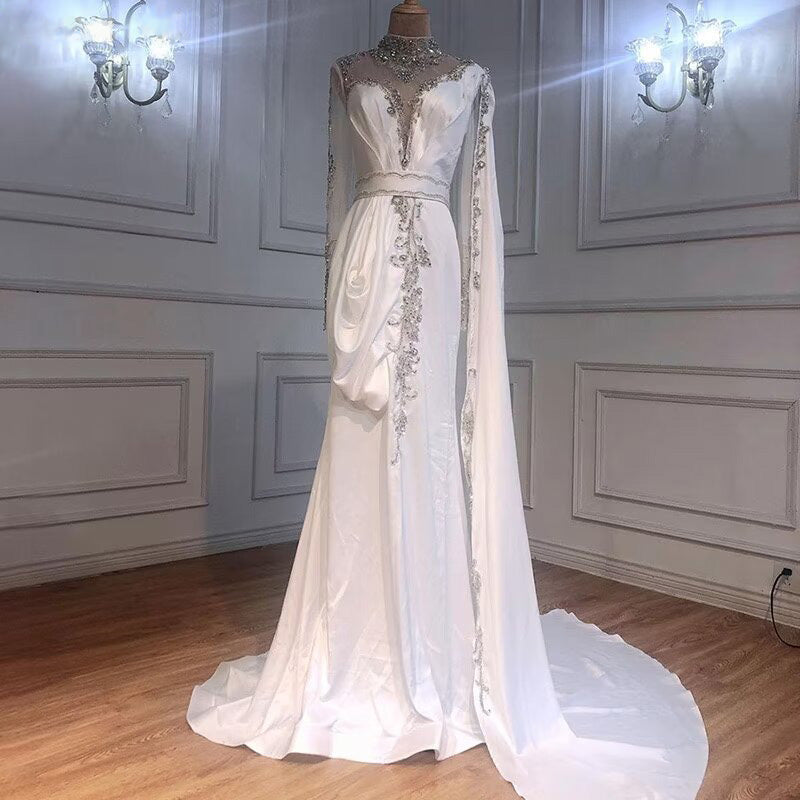 Shining Yellow Beaded Embroidery Floor-Length Mermaid Prom Dress with Shawl