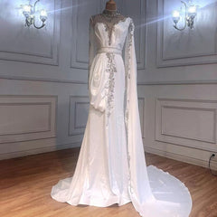 Shining Yellow Beaded Embroidery Floor-Length Mermaid Prom Dress with Shawl