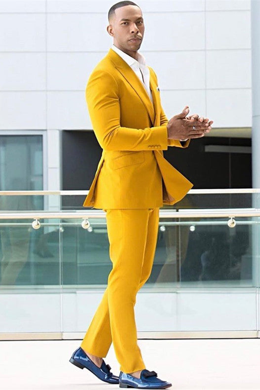 Shining Yellow Ring Bearer Suit with Peaked Lapel and Double-Breasted Design