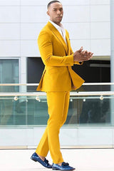 Shining Yellow Ring Bearer Suit with Peaked Lapel and Double-Breasted Design