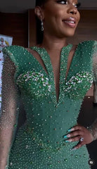 Shining Long Sleeve Mermaid Floor Length Prom Dress with Appliques