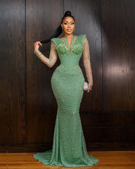Shining Long Sleeve Mermaid Floor Length Prom Dress with Appliques