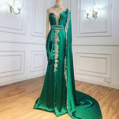 Shining Yellow Mermaid Floor Length Prom Dress with Beading and Shawl