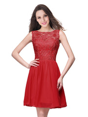 Short A line Lace Sleeveless Chiffon Homecoming Dress