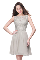 Short A line Lace Sleeveless Chiffon Homecoming Dress