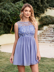 Short A line Lace Sleeveless Chiffon Homecoming Dress