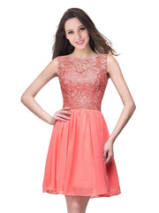 Short A line Lace Sleeveless Chiffon Homecoming Dress