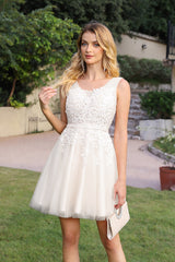 Short A-line Mini Tulle Formal Dress with Lace Appliques