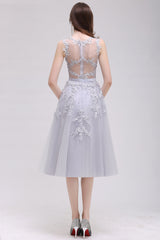 Short A Line Sleeveless Crew Neck Tulle Lace Formal Dress