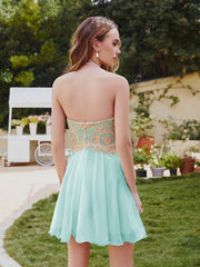 Short A-Line Strapless Chiffon Prom Dresses with Beadings