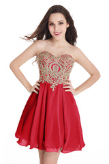 Short A-Line Strapless Chiffon Prom Dresses with Beadings