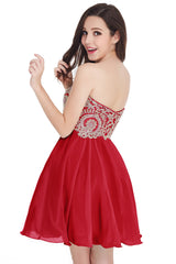 Short A-Line Strapless Chiffon Prom Dresses with Beadings