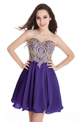 Short A-Line Strapless Chiffon Prom Dresses with Beadings