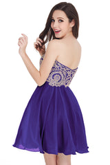 Short A-Line Strapless Chiffon Prom Dresses with Beadings