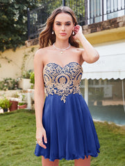 Short A-Line Strapless Chiffon Prom Dresses with Beadings