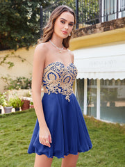 Short A-Line Strapless Chiffon Prom Dresses with Beadings