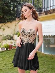 Short A-Line Strapless Chiffon Prom Dresses with Beadings