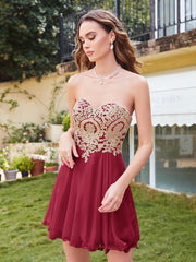Short A-Line Strapless Chiffon Prom Dresses with Beadings